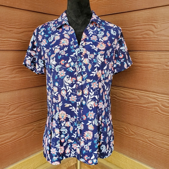 Dana Buchman Floral Short Sleeve Button Down Shirt Women's Size Medium NWOT - Picture 2 of 16